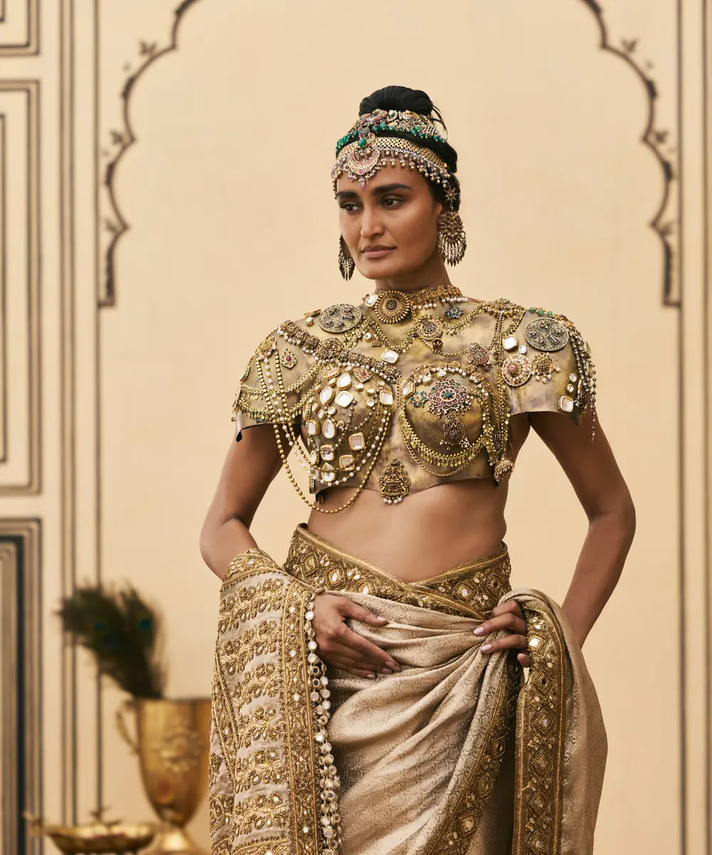Kansya Tissue Brocade Metal Saree Set