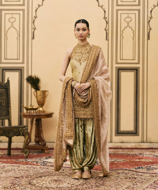 Hariyal Velvet Brocade Farshi Set