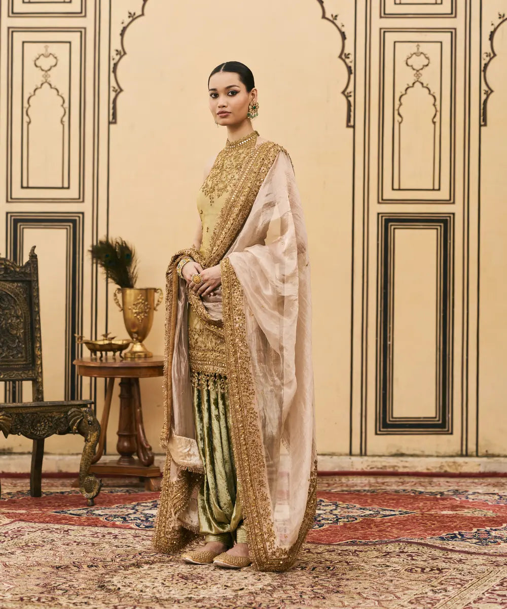 Hariyal Velvet Brocade Farshi Set