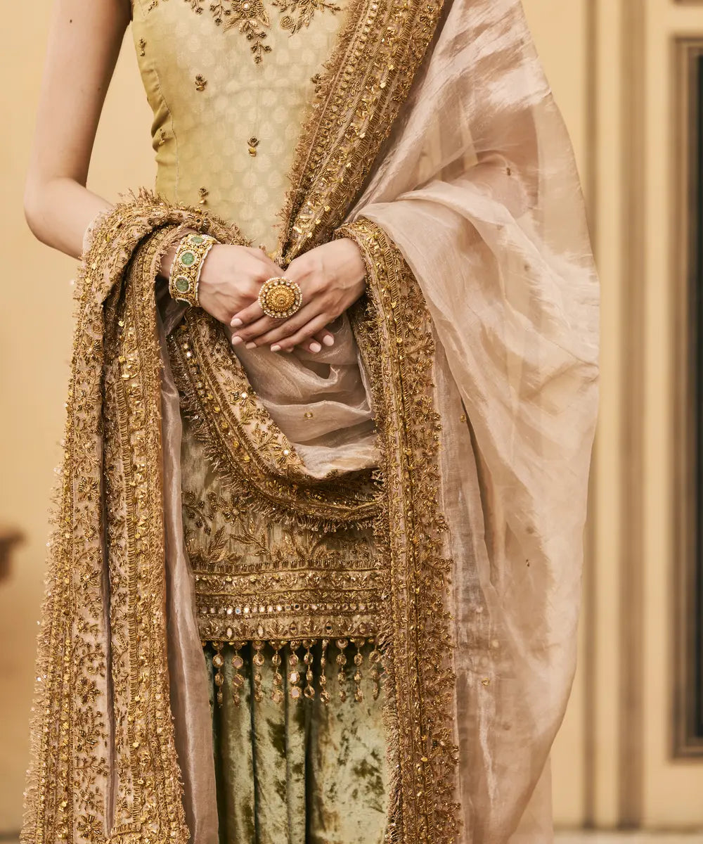 Hariyal Velvet Brocade Farshi Set