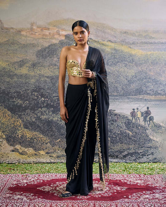 Shyama Mirror Pre-Draped Saree Set
