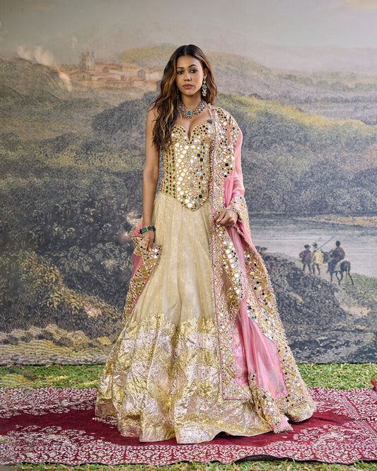 Sunehri Roshan Mirror Lehenga Set
