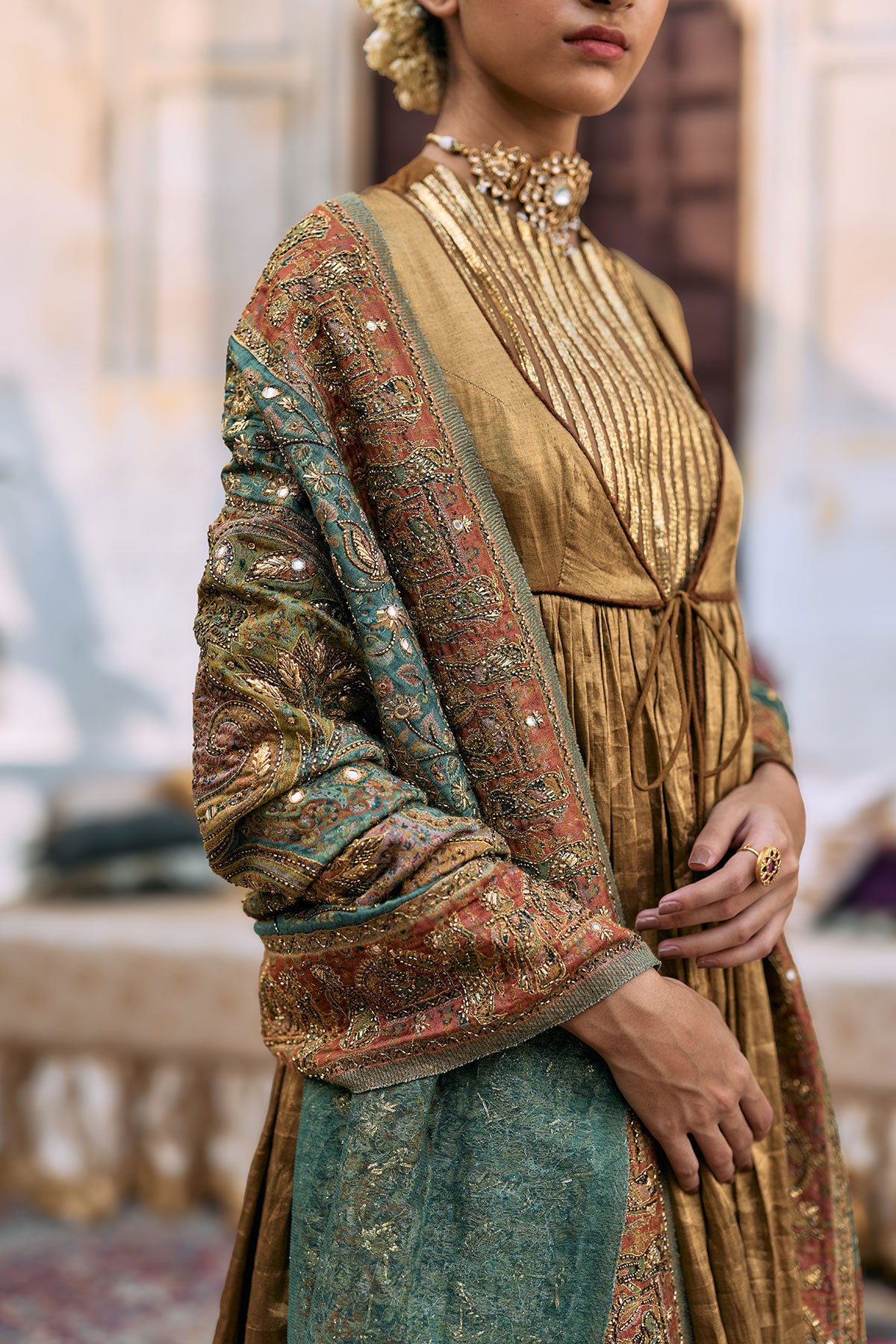 Pitambara Anarkali and Jamawar Shawl Set