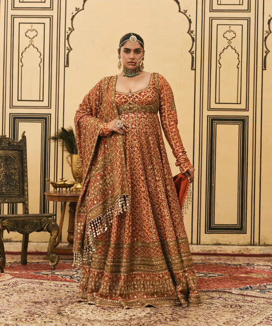 Rust Bandhani Anarkali Set