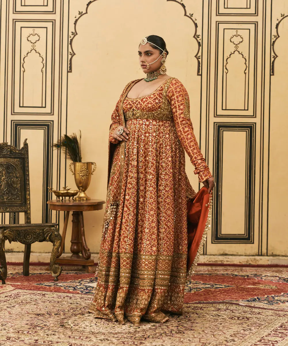 Rust Bandhani Anarkali Set