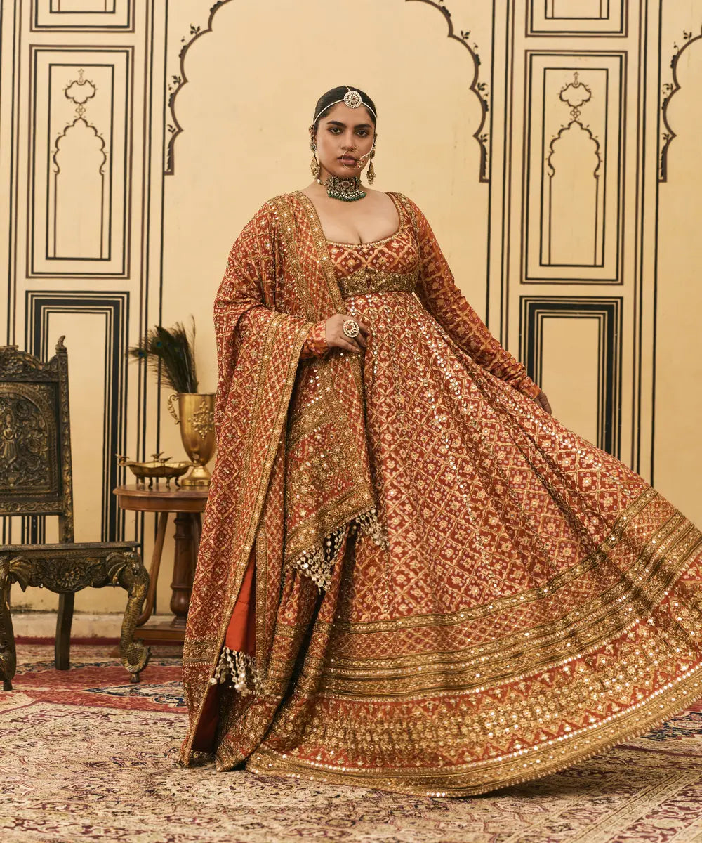 Rust Bandhani Anarkali Set