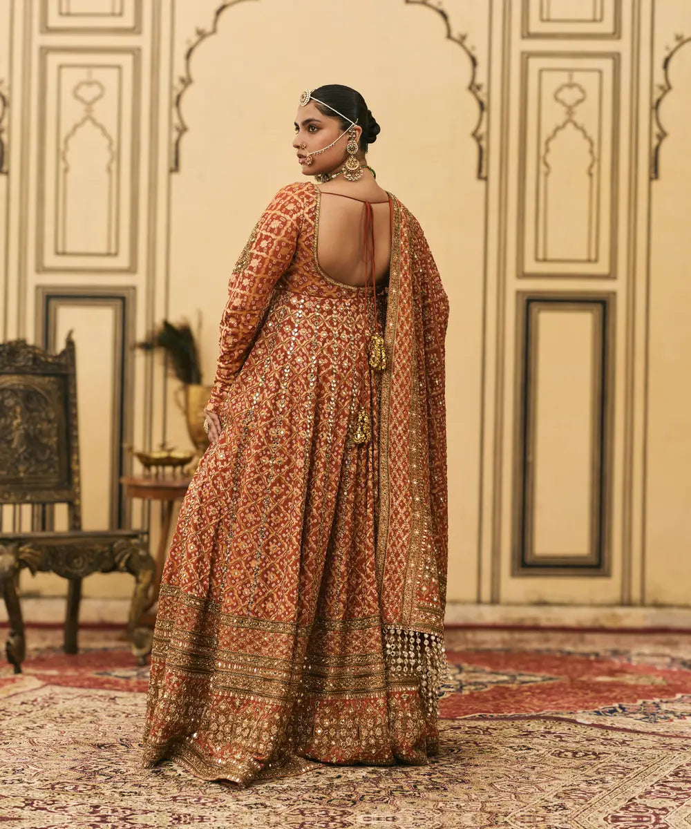 Rust Bandhani Anarkali Set