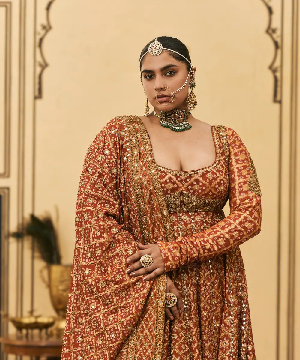 Rust Bandhani Anarkali Set