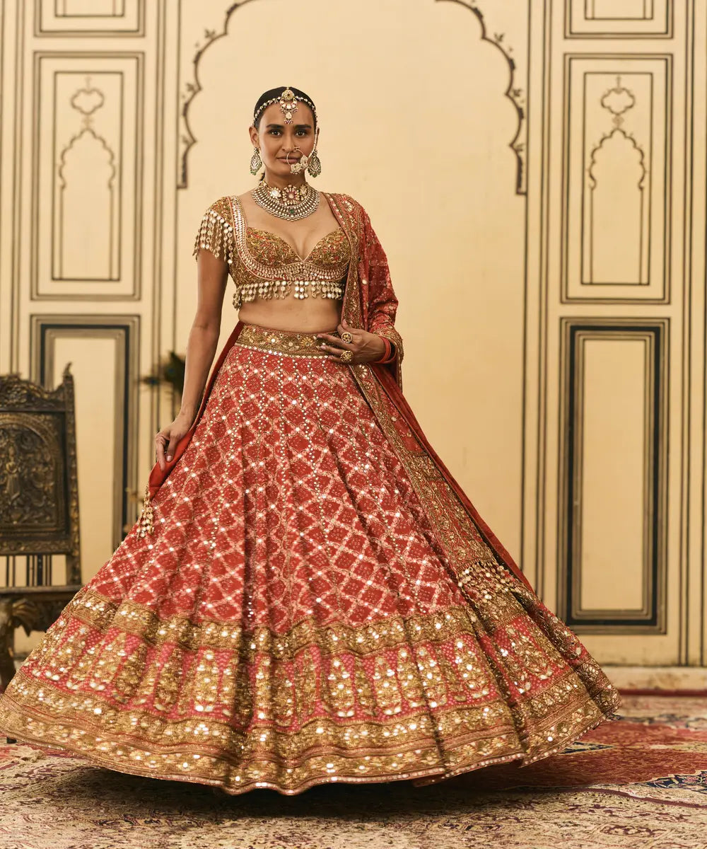 Red Bandhani Lehenga Set