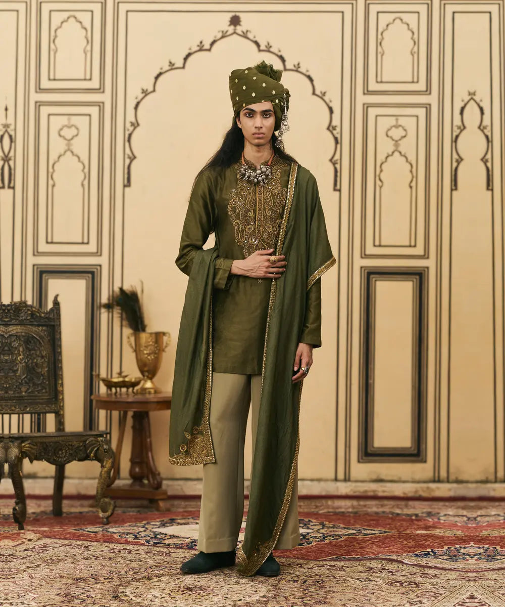 Sabz Chanderi Kurta Set