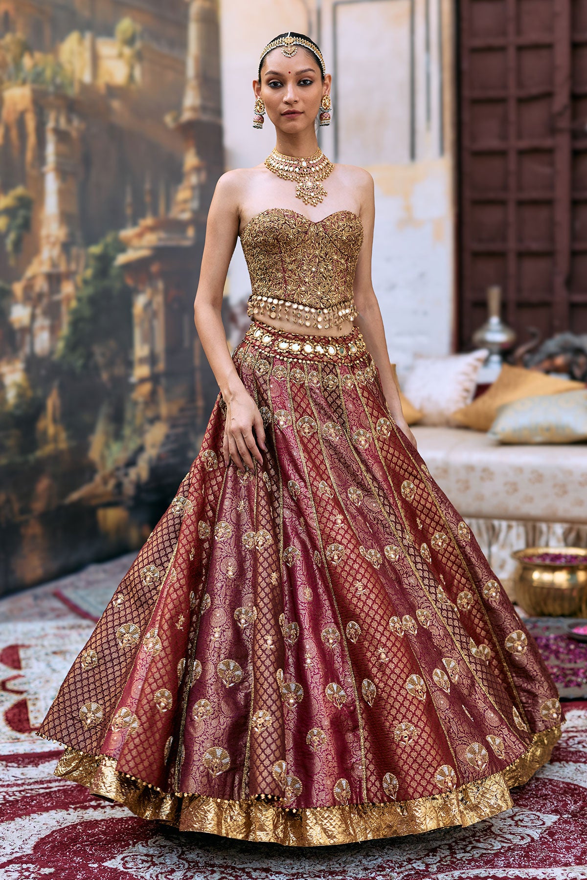 Arunima Lehenga Set with Chhavi Jaal Veil