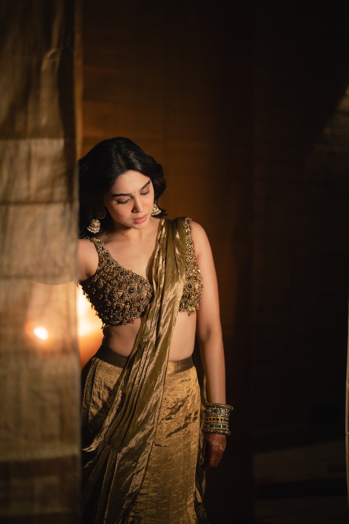 Sharvari in Antique Gold Lehenga Set