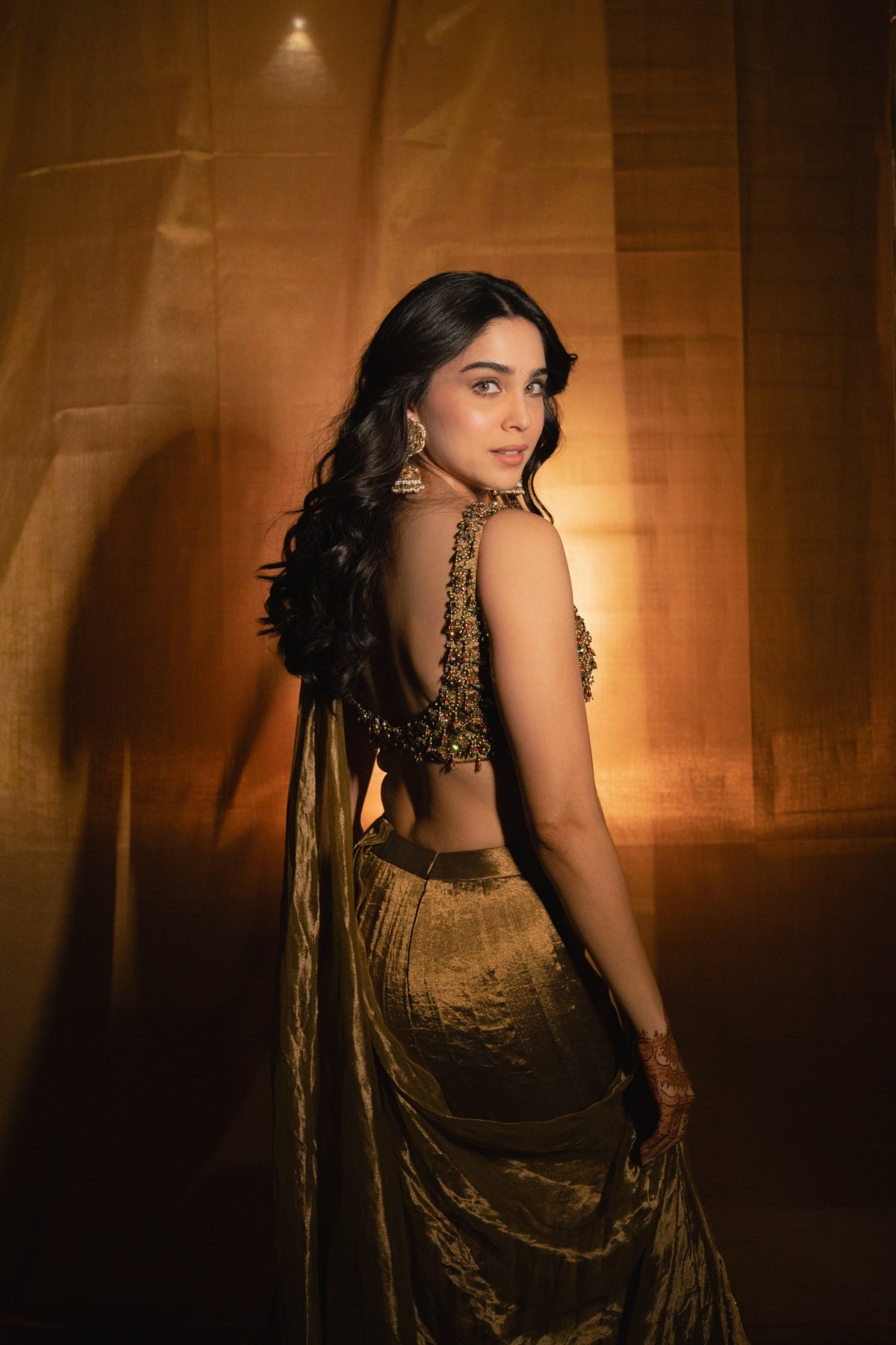 Sharvari in Antique Gold Lehenga Set
