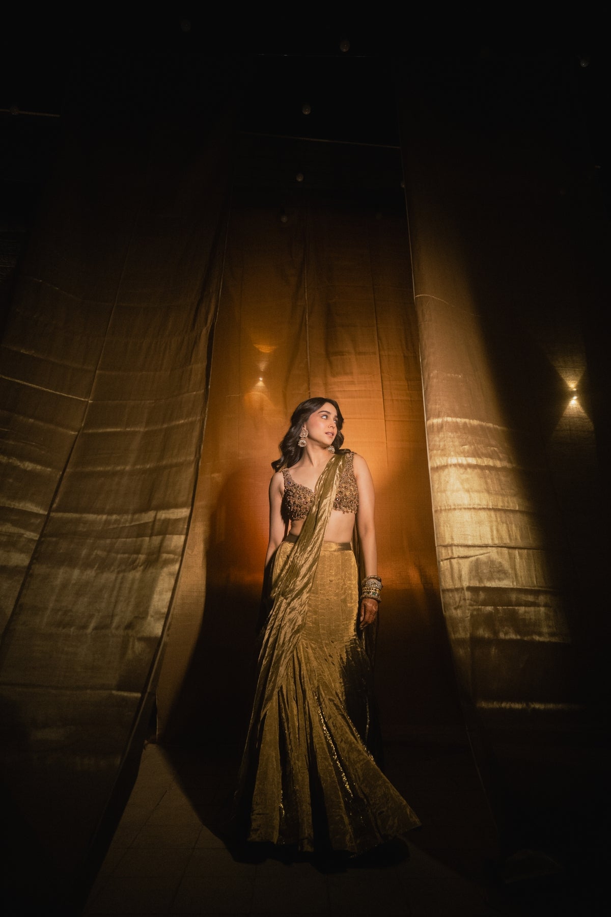 Sharvari in Antique Gold Lehenga Set
