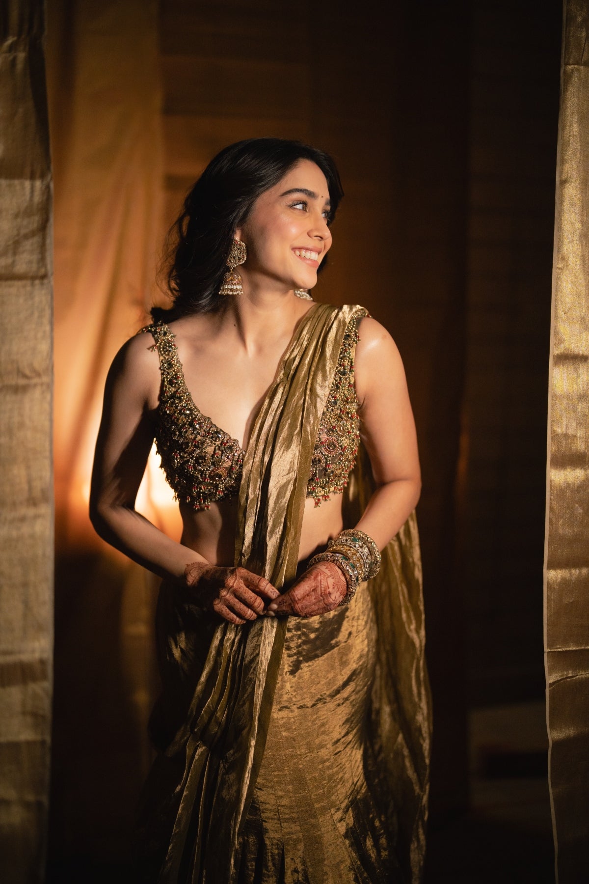 Sharvari in Antique Gold Lehenga Set