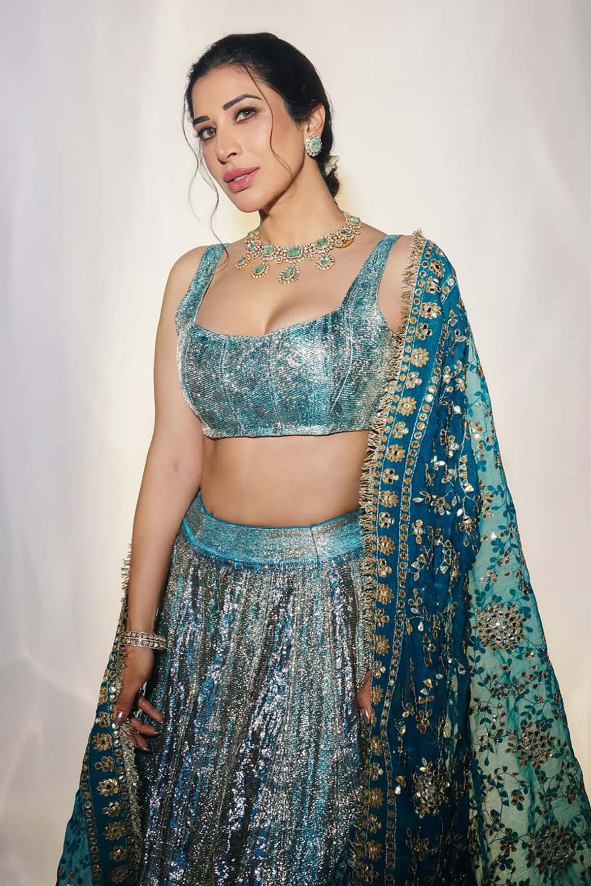 Sophie Choudry in Aasmani Lampi Lehenga