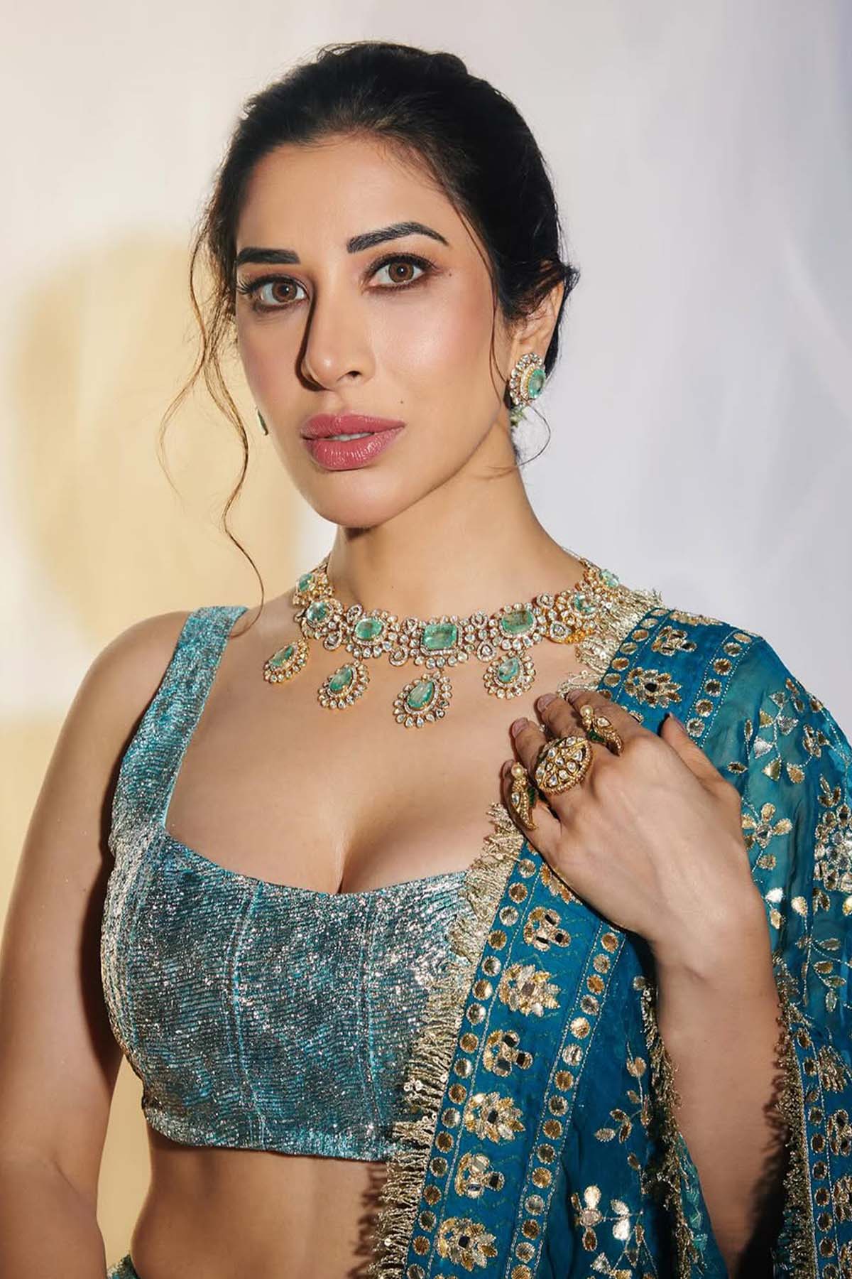 Sophie Choudry in Aasmani Lampi Lehenga