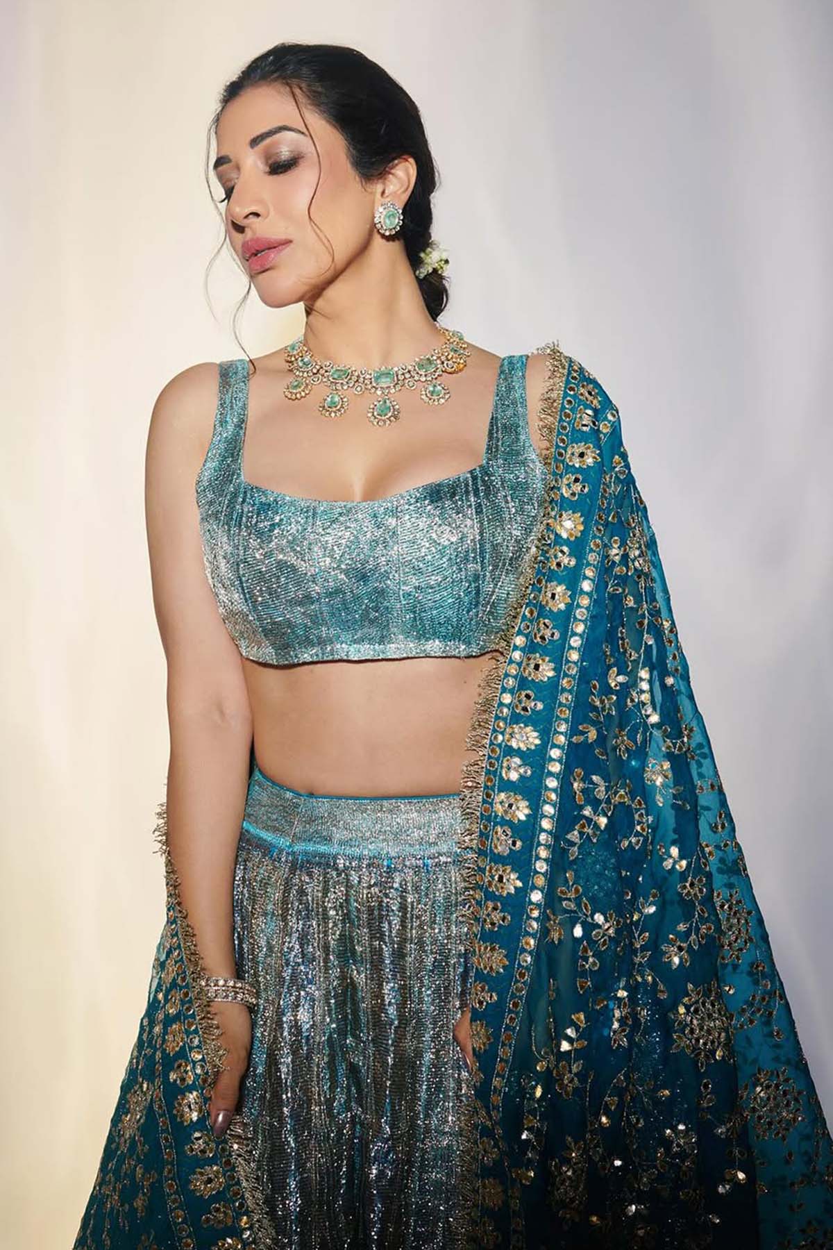 Sophie Choudry in Aasmani Lampi Lehenga