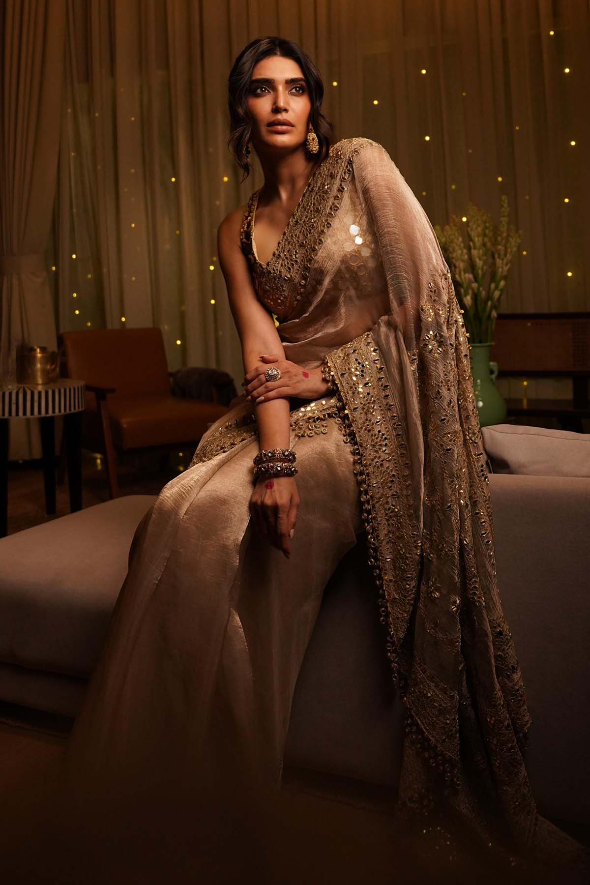 Karishma Tanna in Gaja Kavya Saree and Row silk blouse