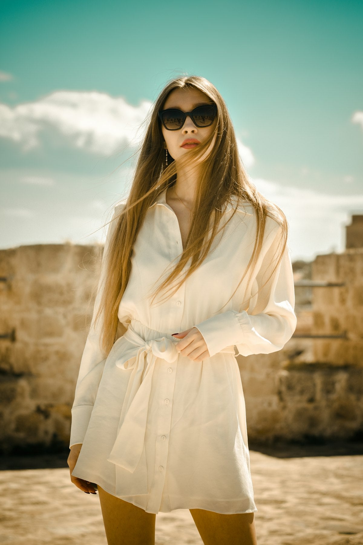 Off-shoulder column dress demo